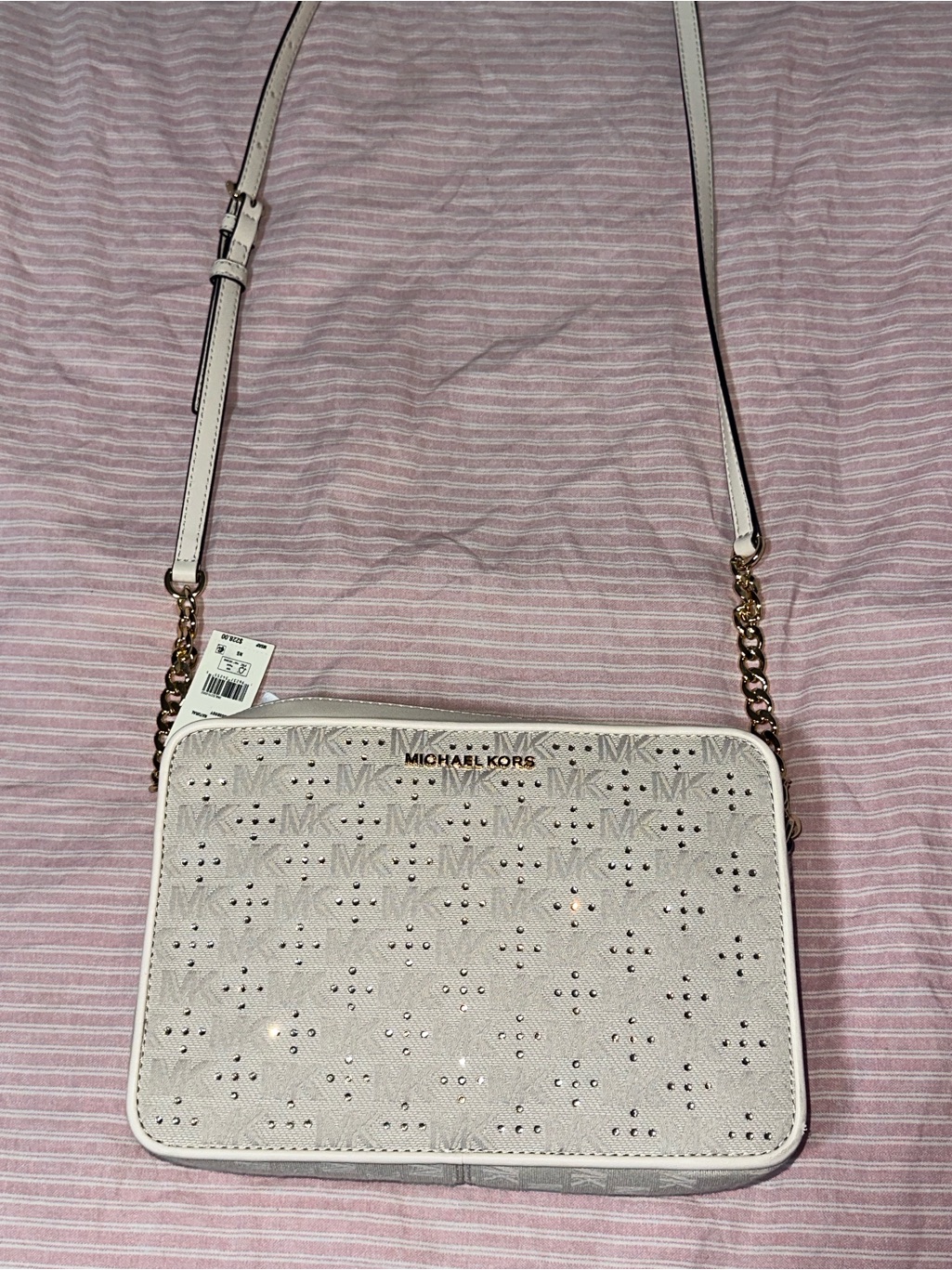 Michael Kors Pale Cream Crossbody Bag With Crystal Accents